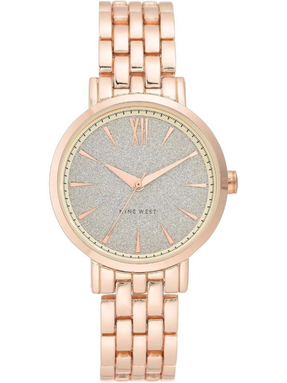 Nine West Women's Rose Gold Analog Japanese Quartz Glitter Bracelet Round Watch
